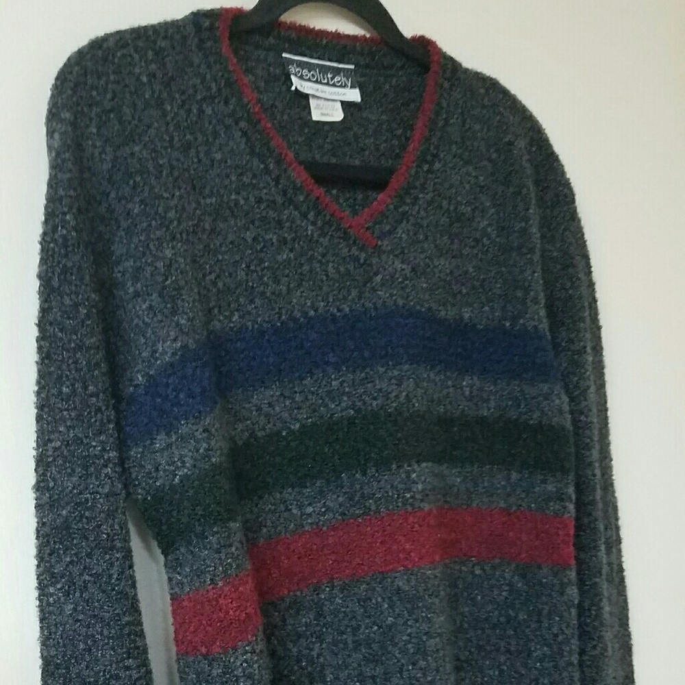 Grey Striped V Neck Sweater